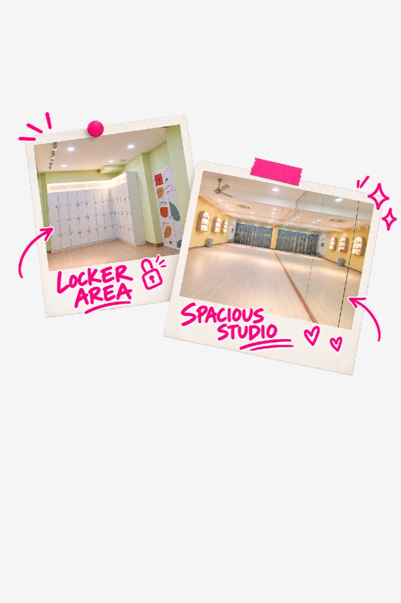 Locker area and spacious mirrored studio